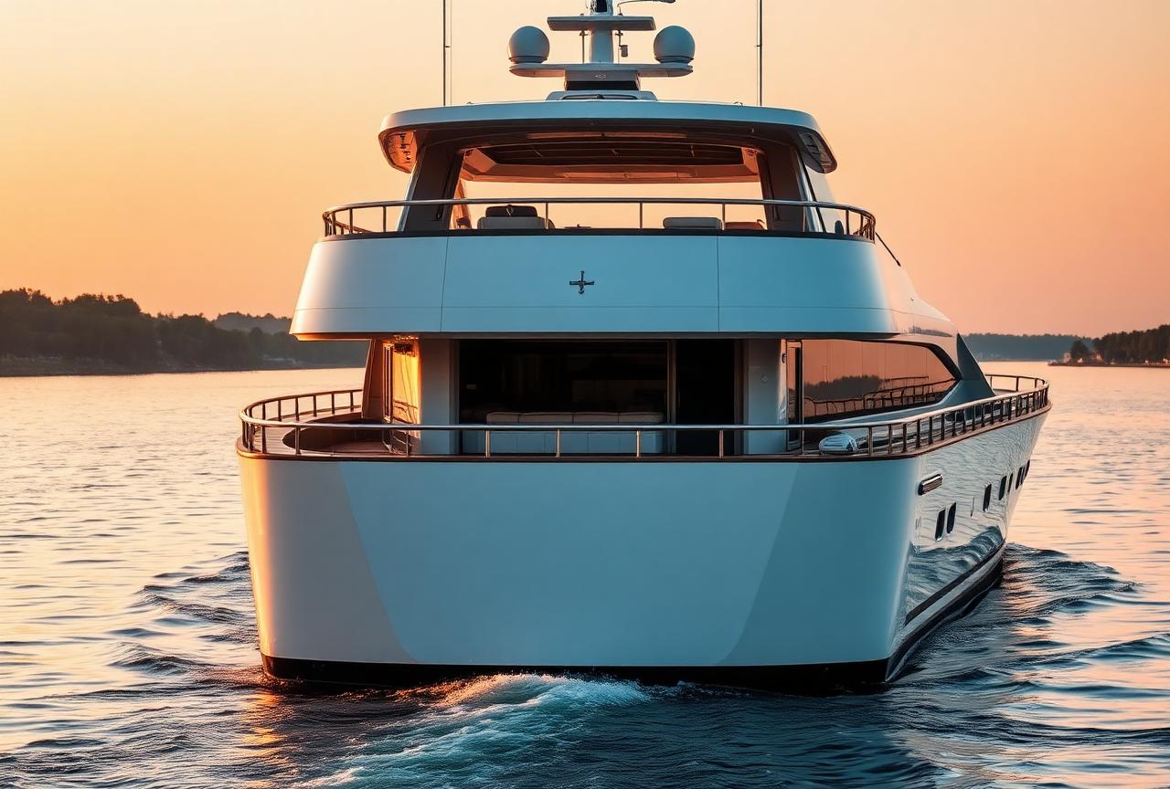 Yacht stern view at sunset